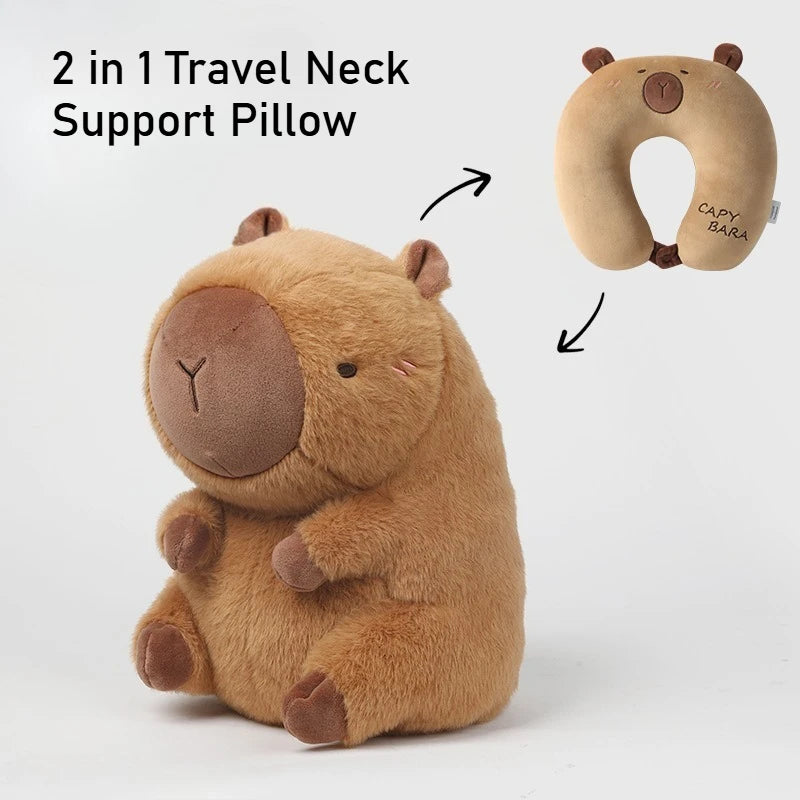 Kawaii Kapybara Reise-Nackenkissen – 2-in-1 Plüschkissen für Büro & Reisen