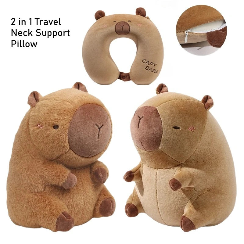 Kawaii Kapybara Reise-Nackenkissen – 2-in-1 Plüschkissen für Büro & Reisen