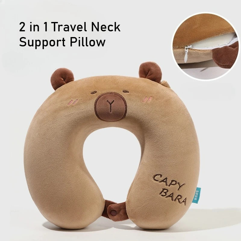 Kawaii Kapybara Reise-Nackenkissen – 2-in-1 Plüschkissen für Büro & Reisen