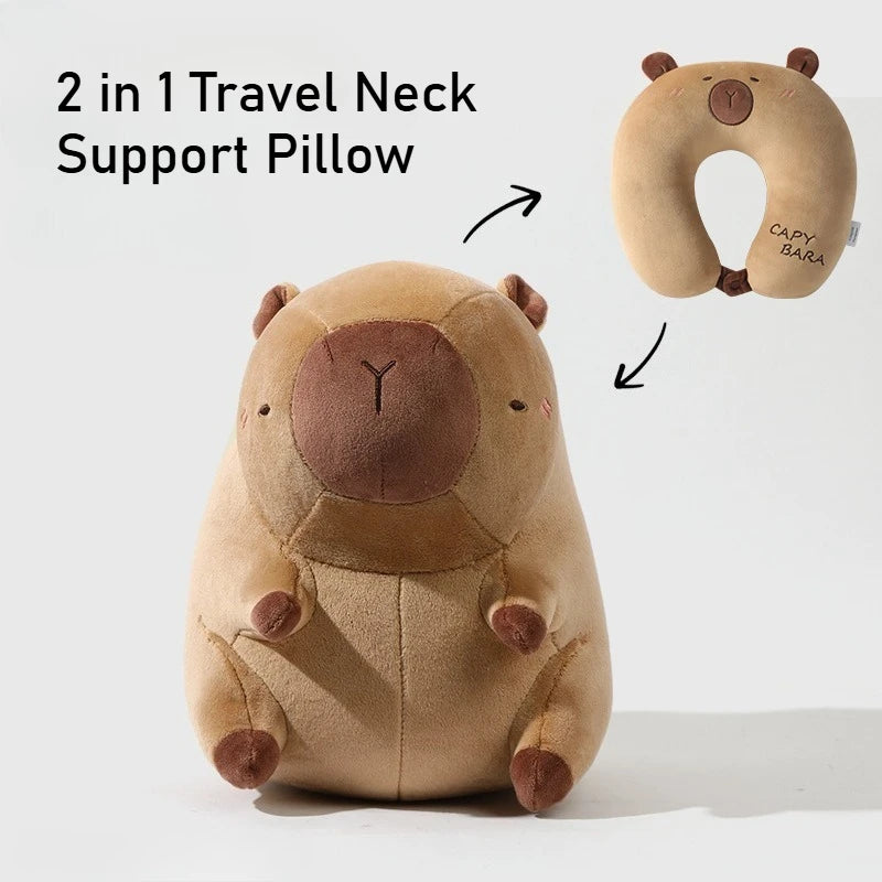 Kawaii Kapybara Reise-Nackenkissen – 2-in-1 Plüschkissen für Büro & Reisen