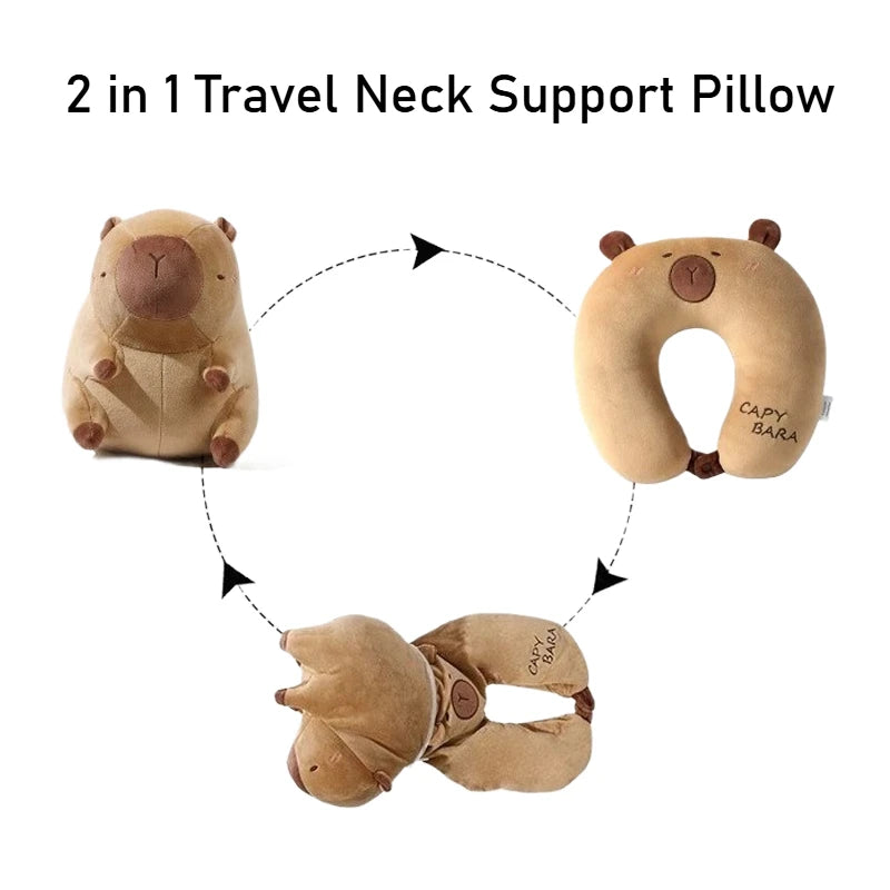 Kawaii Kapybara Reise-Nackenkissen – 2-in-1 Plüschkissen für Büro & Reisen